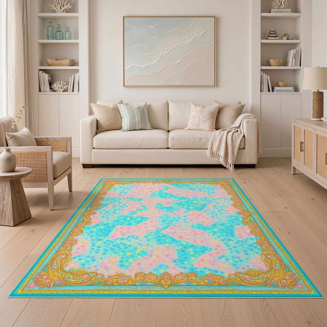 Abstract Blue Teal Dot Area Rug