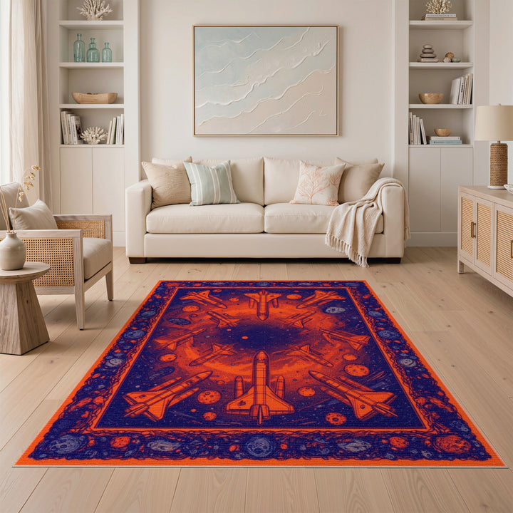 Orange Cosmic Shuttle Washable Area Rug