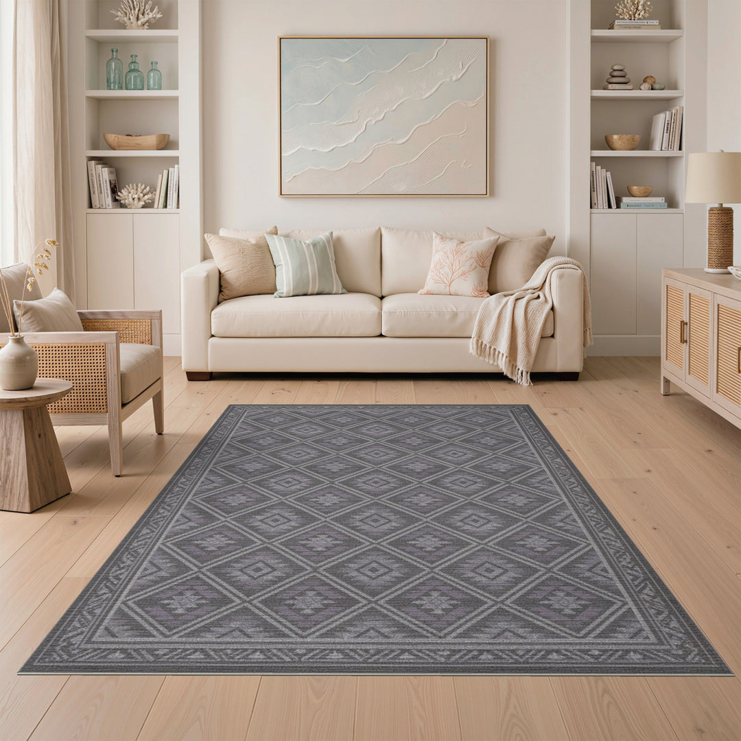 Grey Geometric Diamond Area Rug
