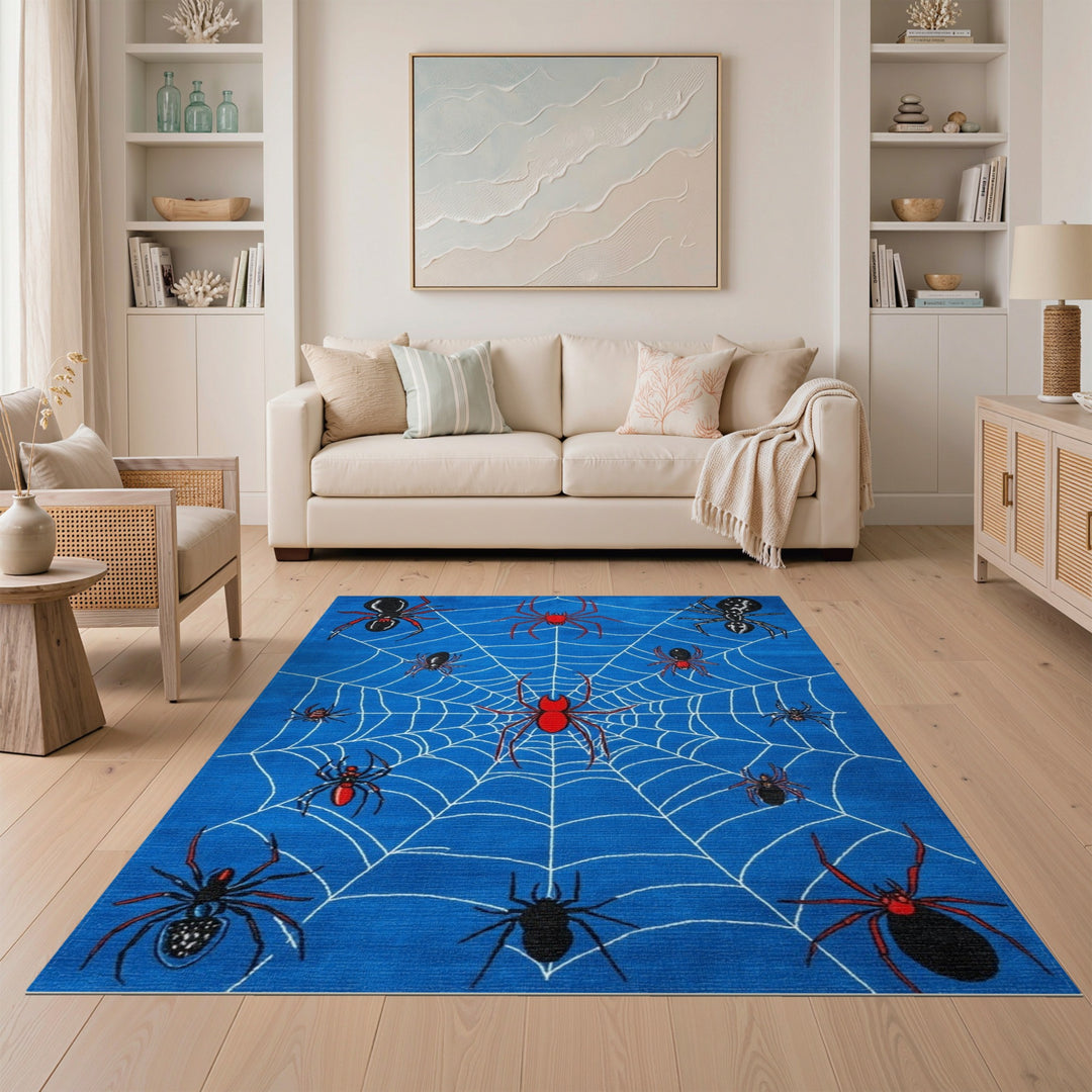 Blue Spider Web Kids Area Rug