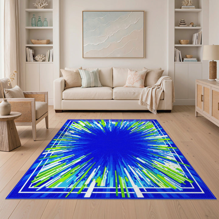 Radiant Blue Geometric Area Rug