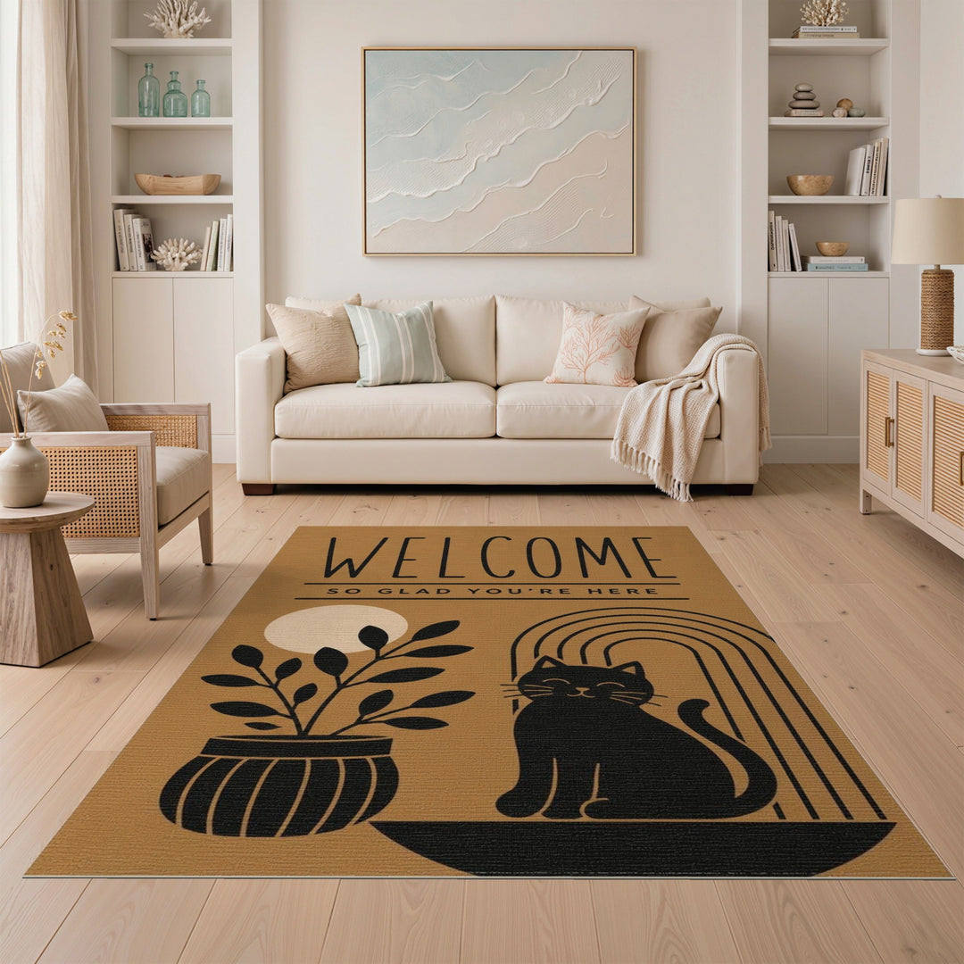 Boho Welcome Cat Area Rug