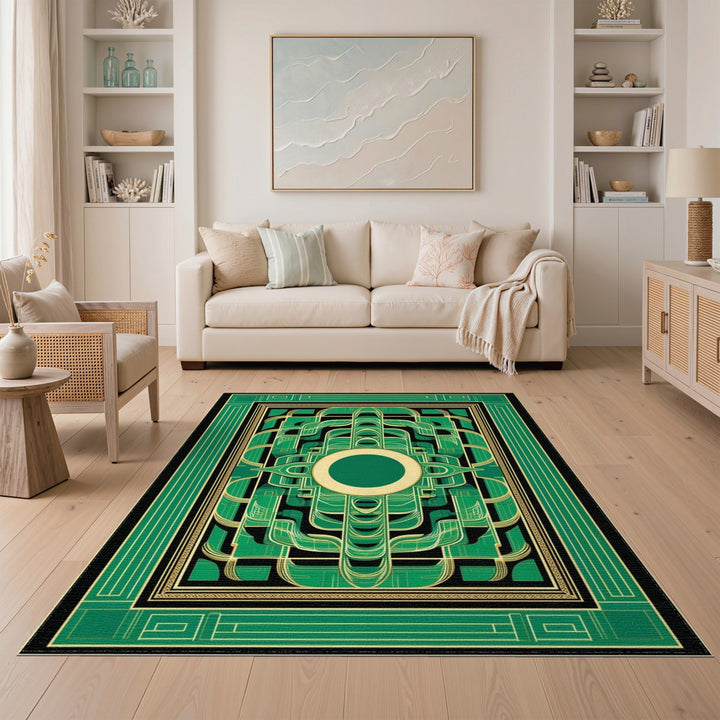 Green Interlocking Geometric Area Rug
