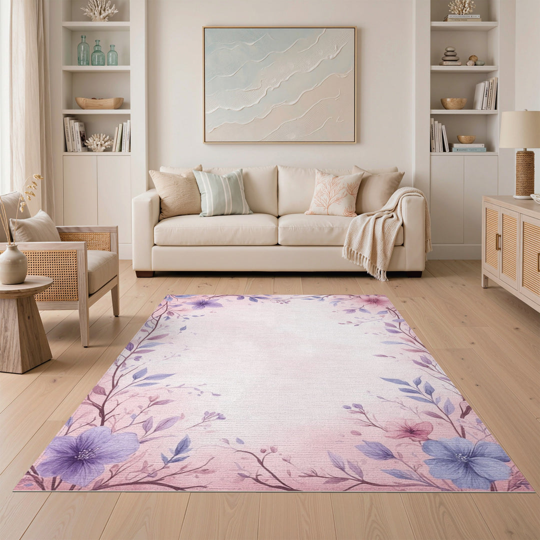 Pink Floral Vintage Washable Area Rug