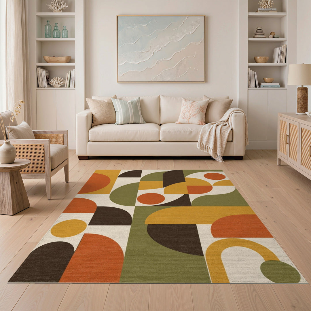 Warm Geometric Abstract Area Rug