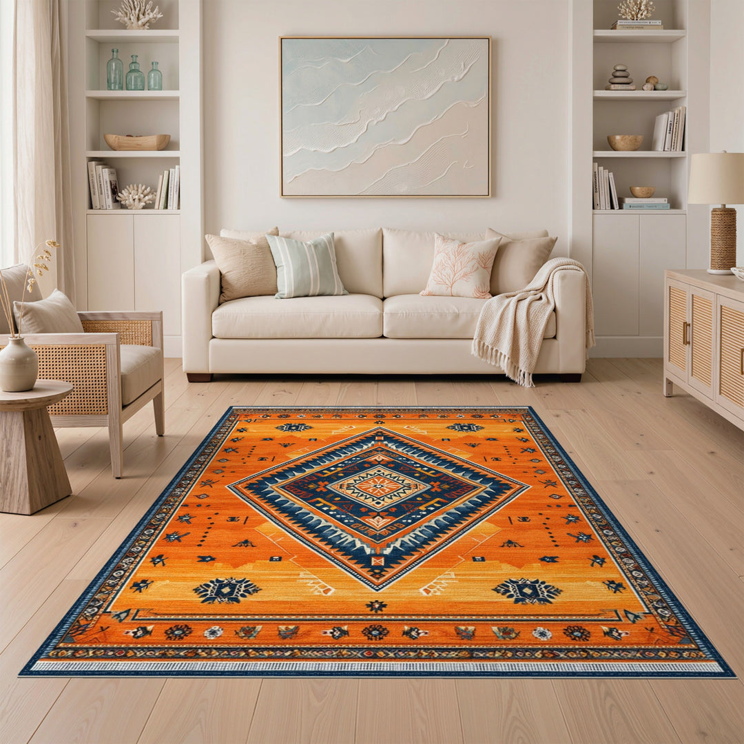 Orange Southwestern Diamond Area Rug
