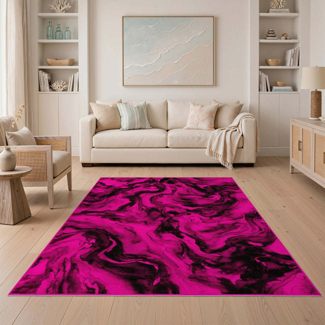 Pink Ink Swirl Abstract Area Rug