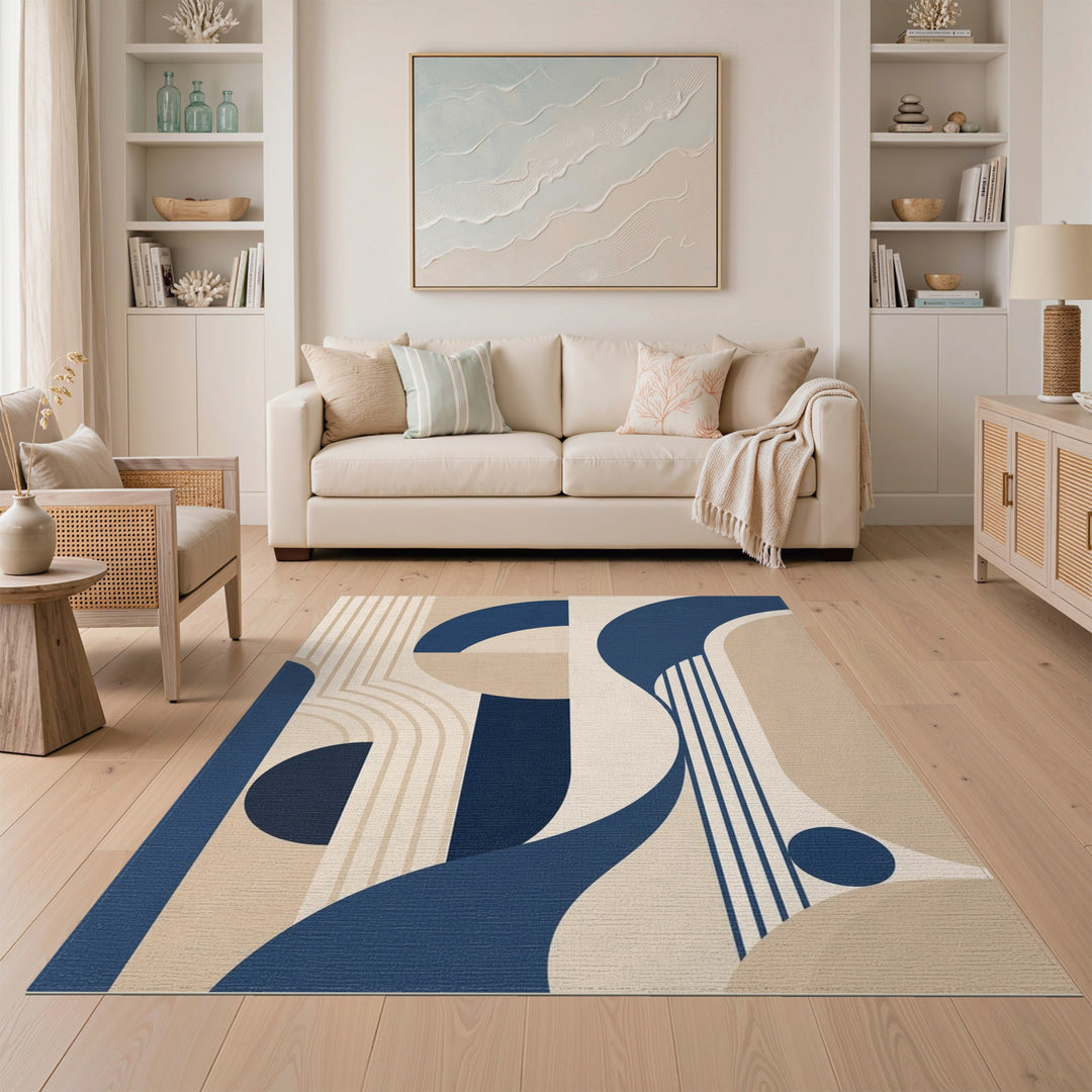 Navy Blue Geometric Area Rug