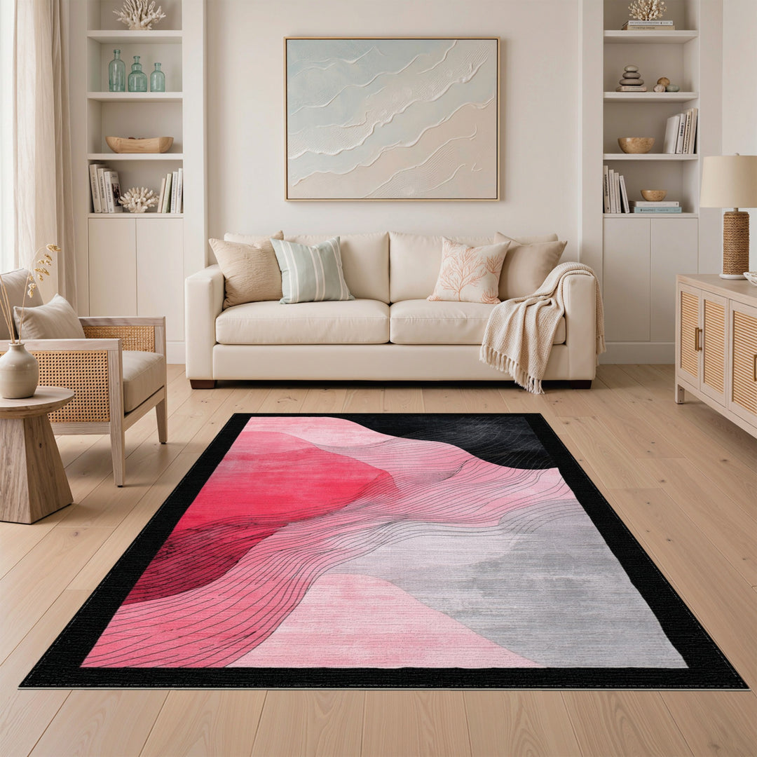 Pink Abstract Wave Area Rug