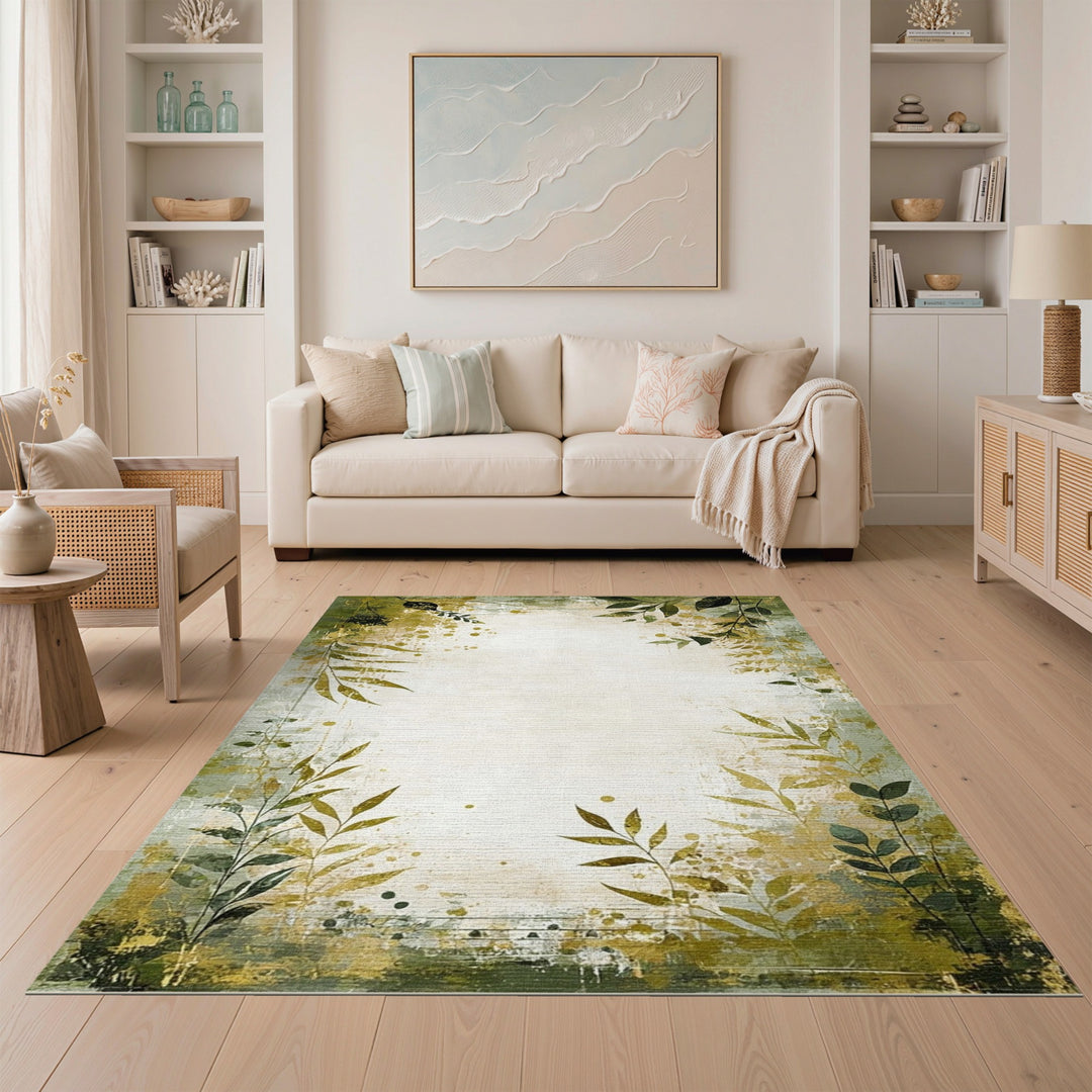 Green Botanical Distressed Vintage Rug