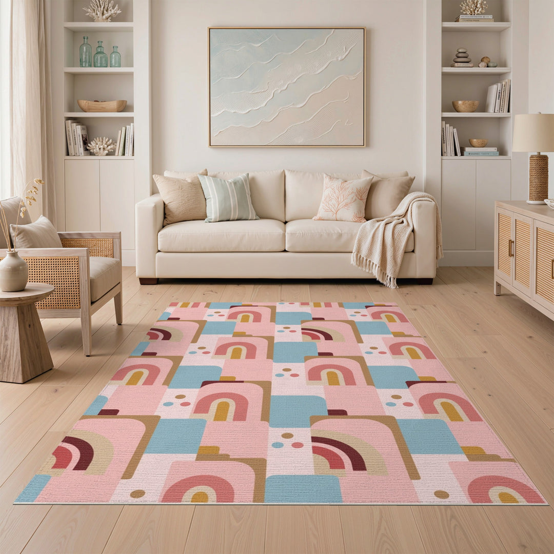 Pink Geometric Arch Area Rug