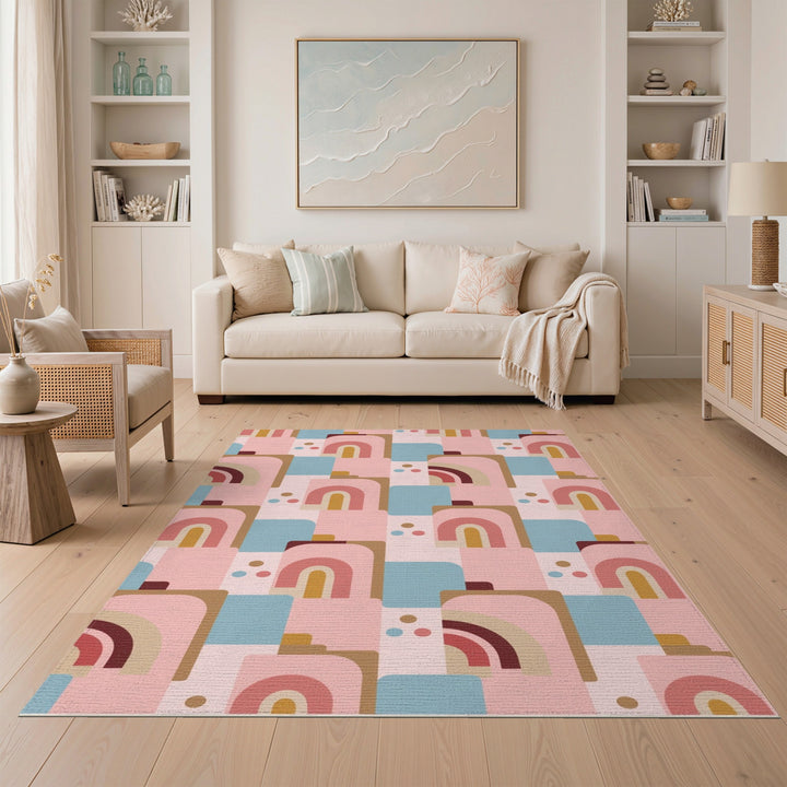 Pink Geometric Arch Area Rug
