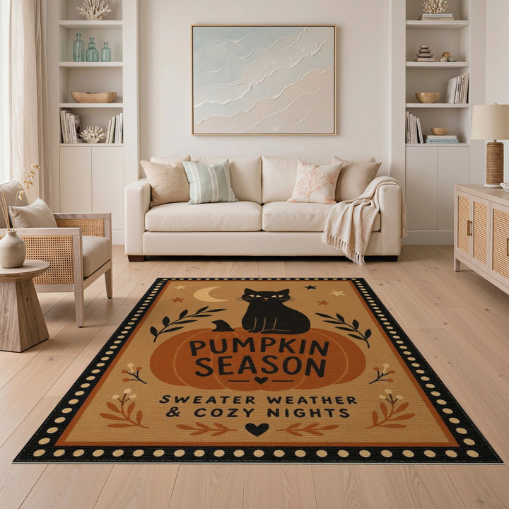 Pumpkin Season Black Cat Area Rug