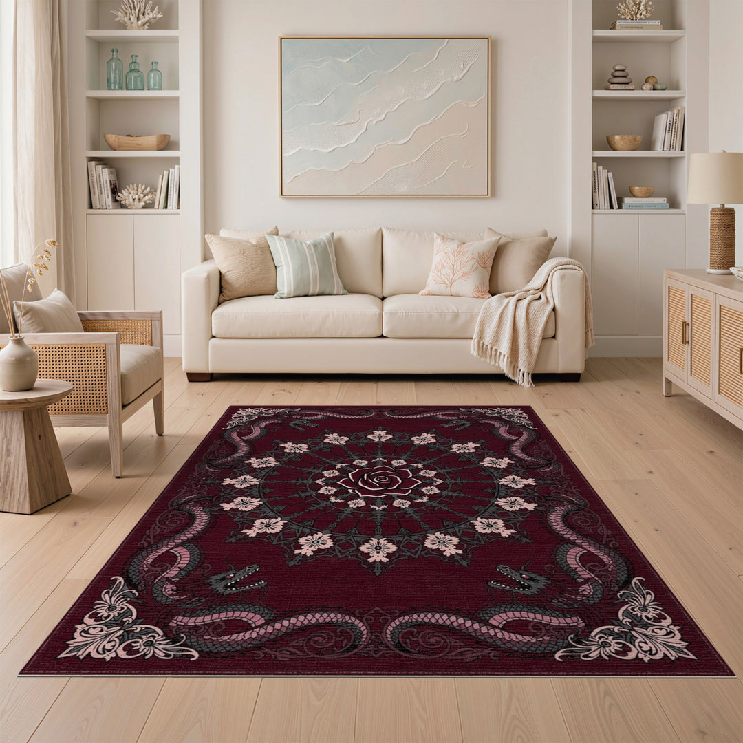 Dragon Rose Red Area Rug