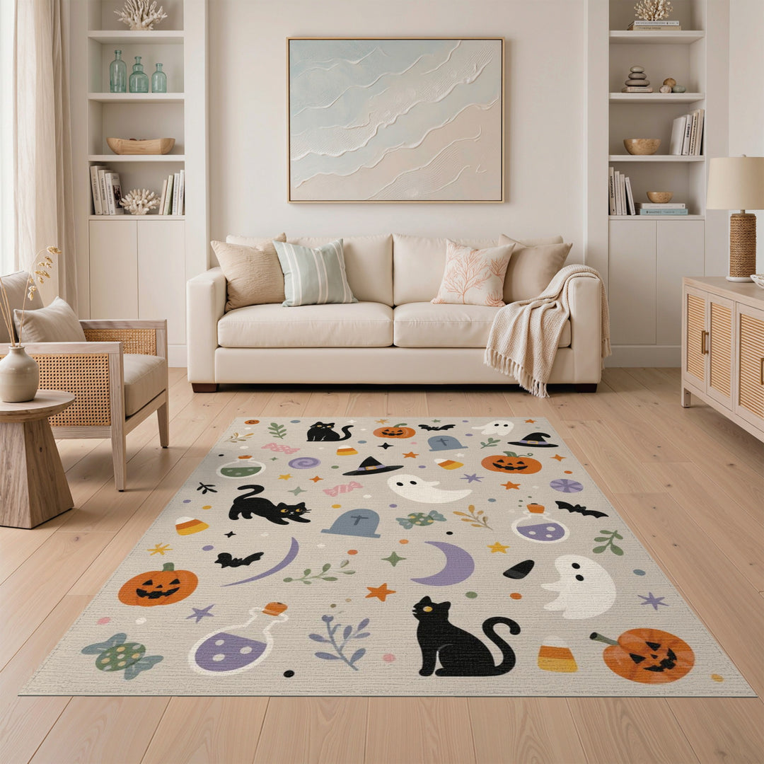 Halloween Cats Pumpkins Kids Cartoon Area Rug