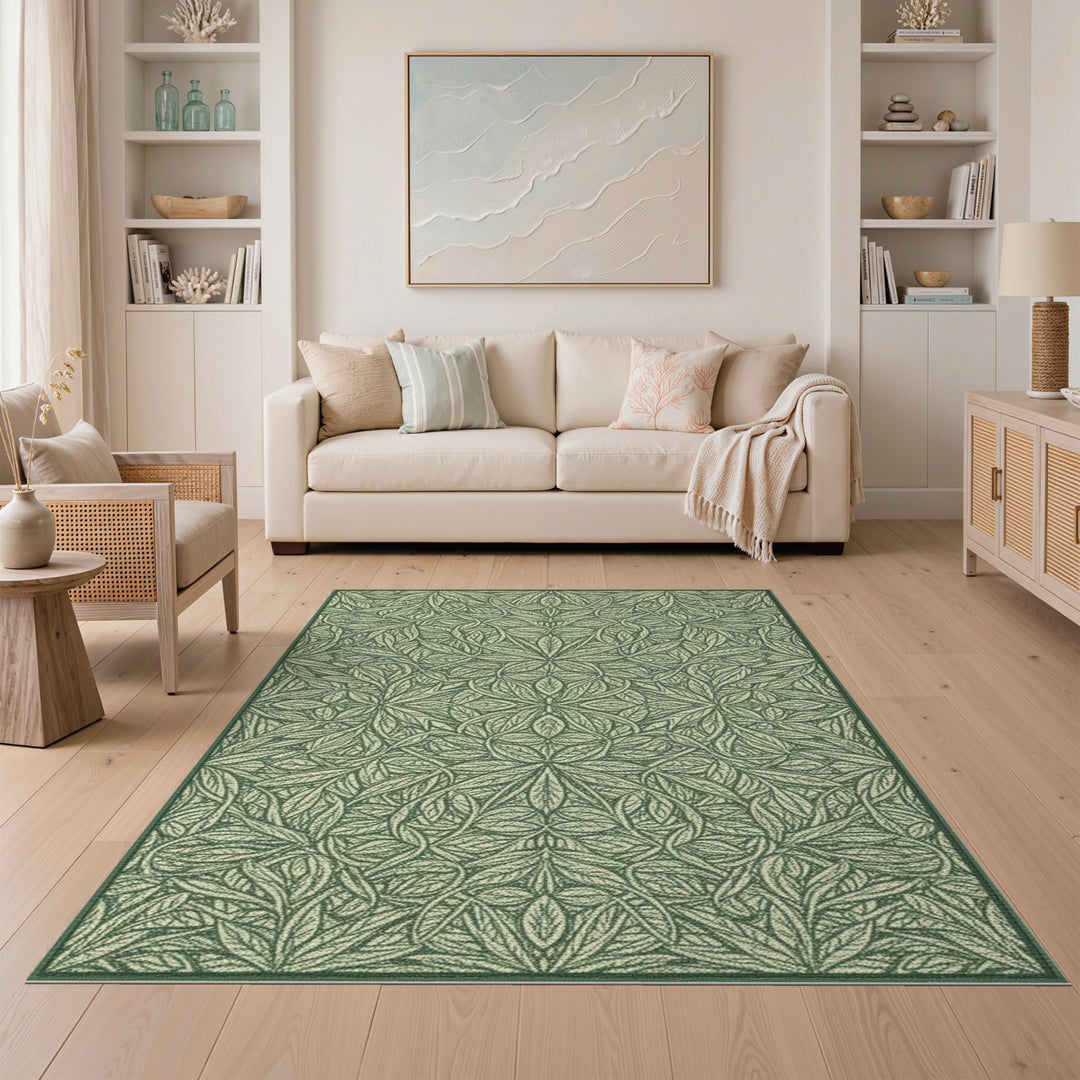 Green Botanical Leaf Vintage Area Rug