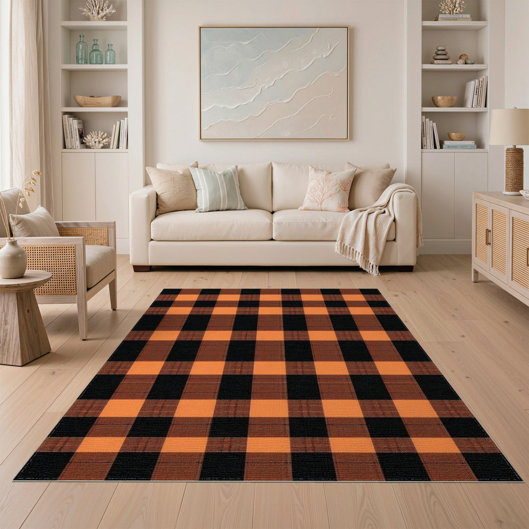 Orange Checkered Area Rug