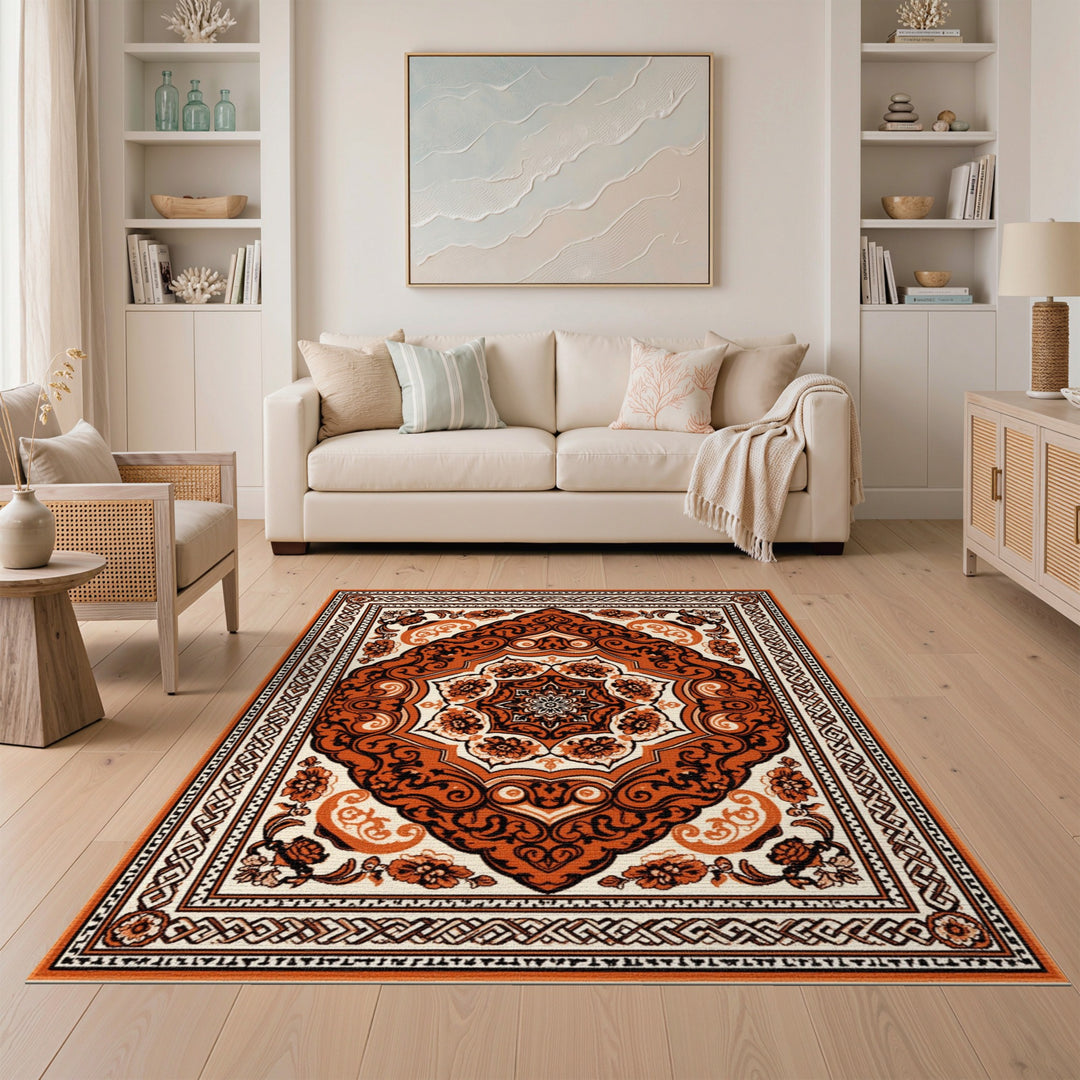 Medallion Orange Persian Floral Medallion Area Rug