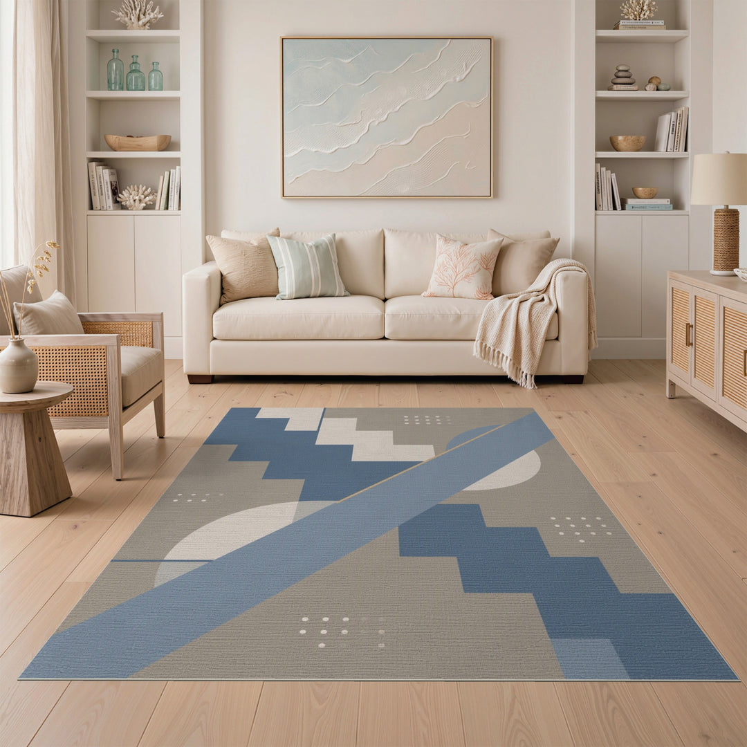 Blue Geometric Stair Area Rug