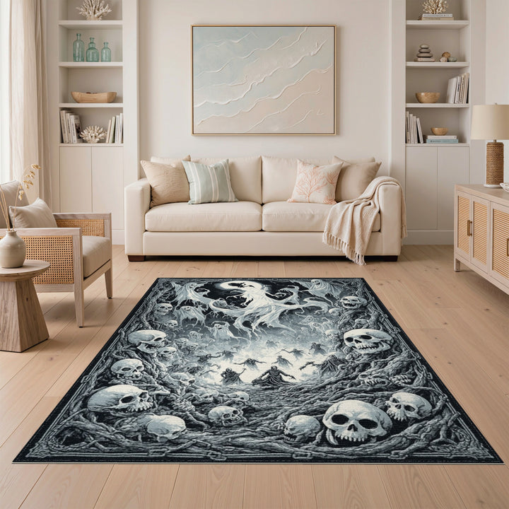 Moonlit Phantoms Skulls and Ghosts Area Rug