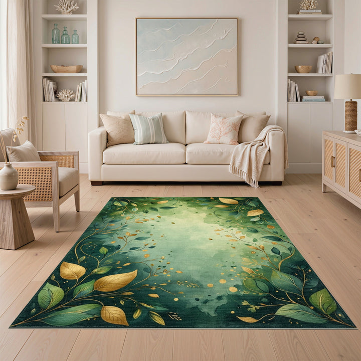 Green Lush Green Leaf Botanical Area Rug