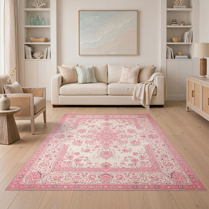 Pink Floral Vintage Area Rug