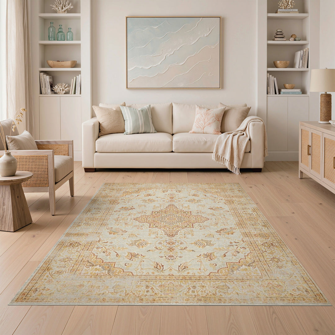 Medallion Traditional Persian Beige Persian Medallion Area Rug
