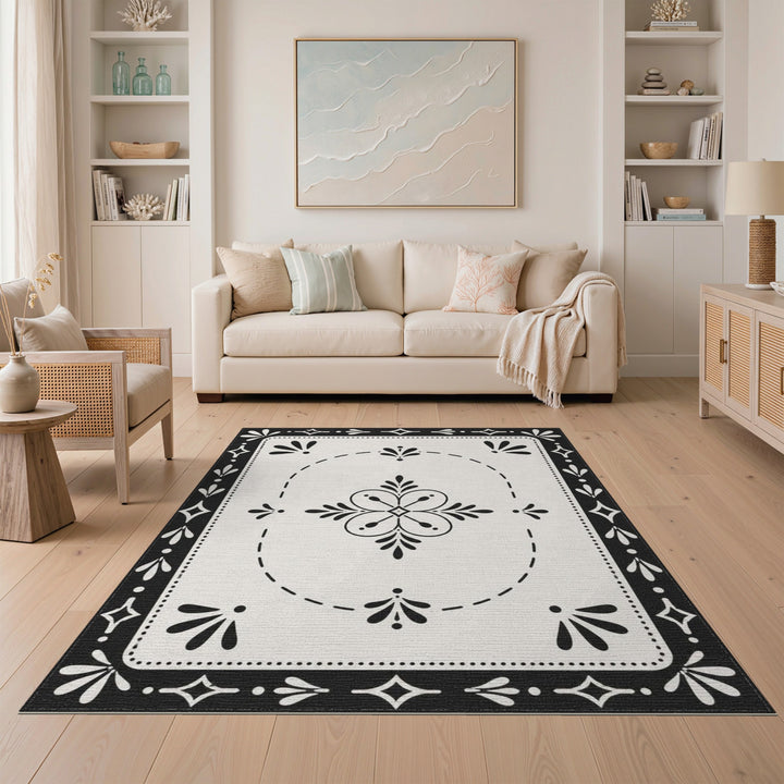 Black White Floral Vintage Black and White Area Rug