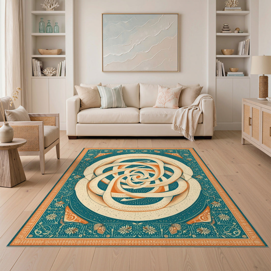 Teal Swirl Ribbon Area Rug