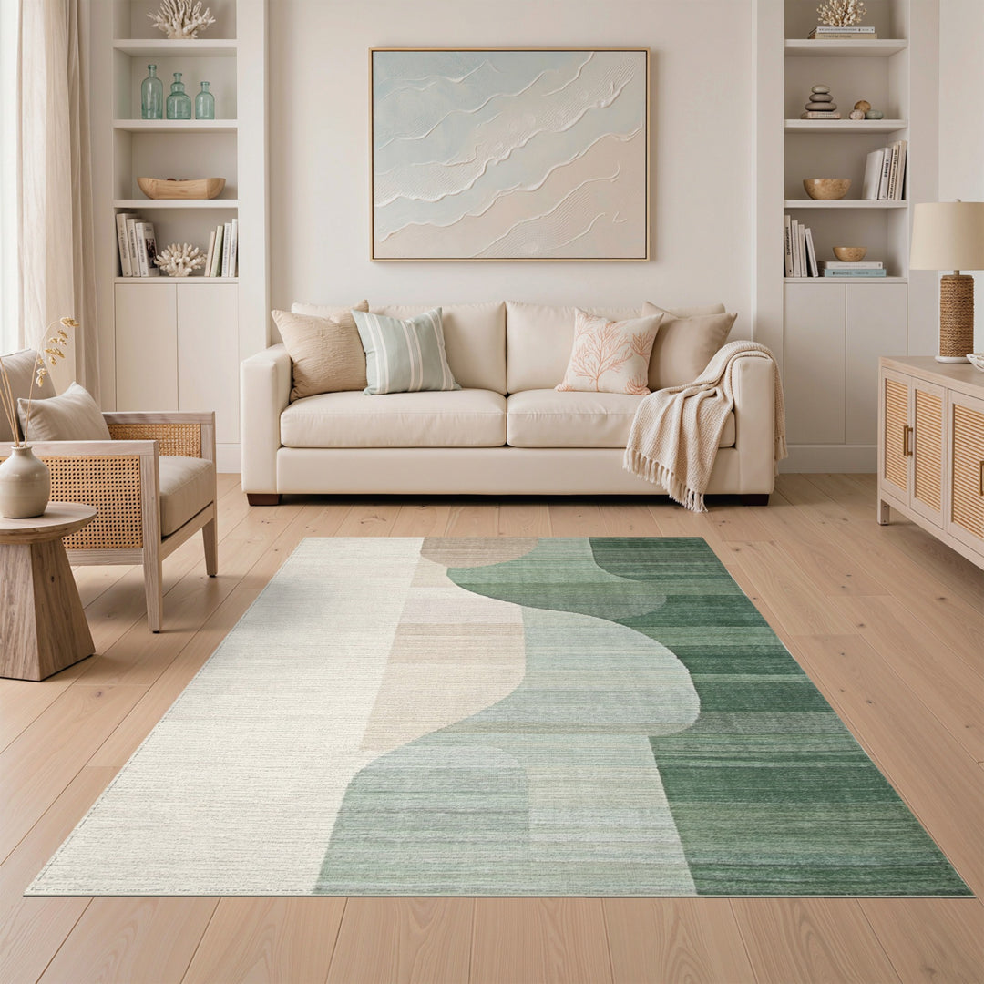 Green Abstract Wave Green Area Rug