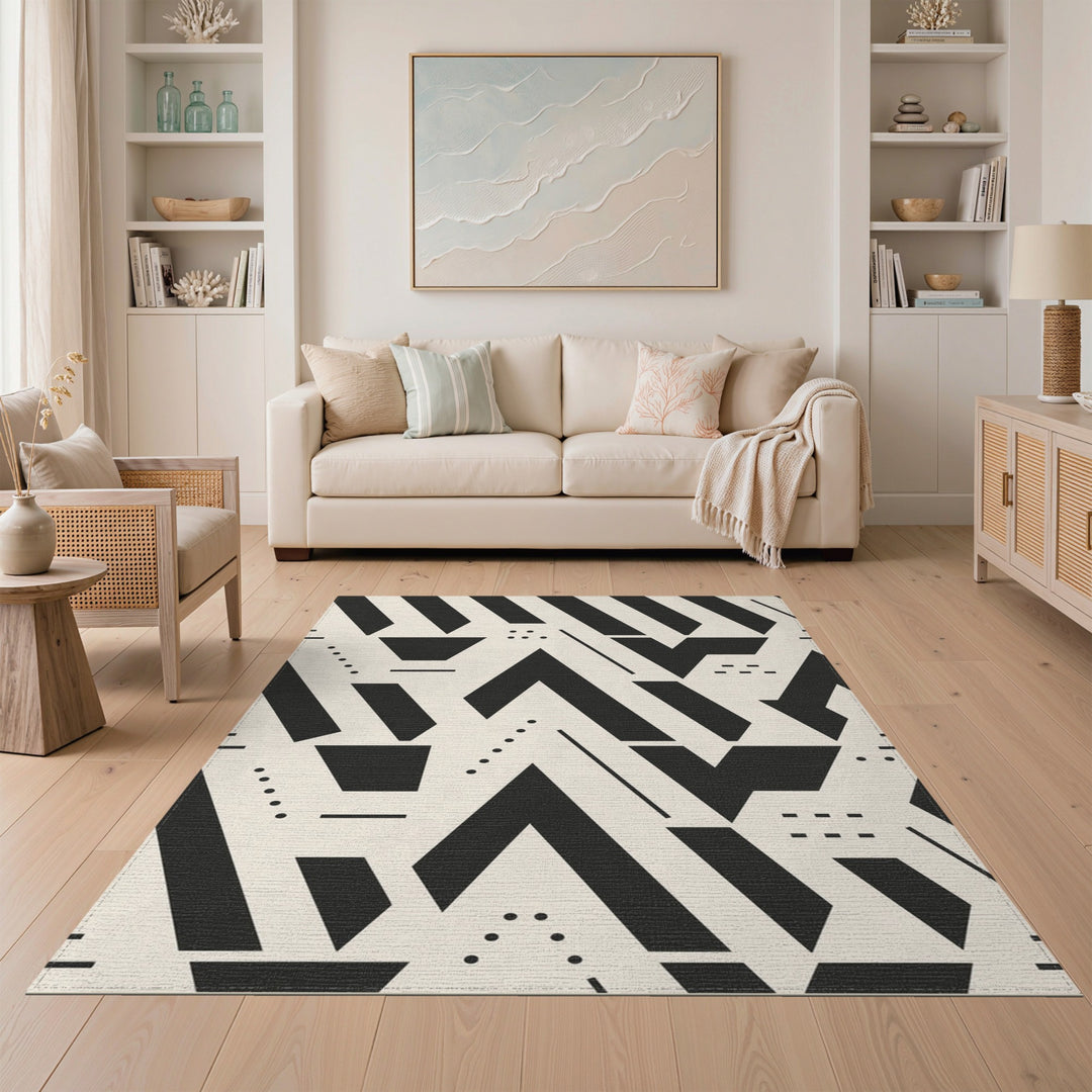 Black White Geometric Area Rug