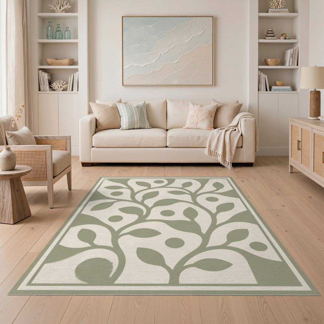 Green Sage Green Floral Area Rug