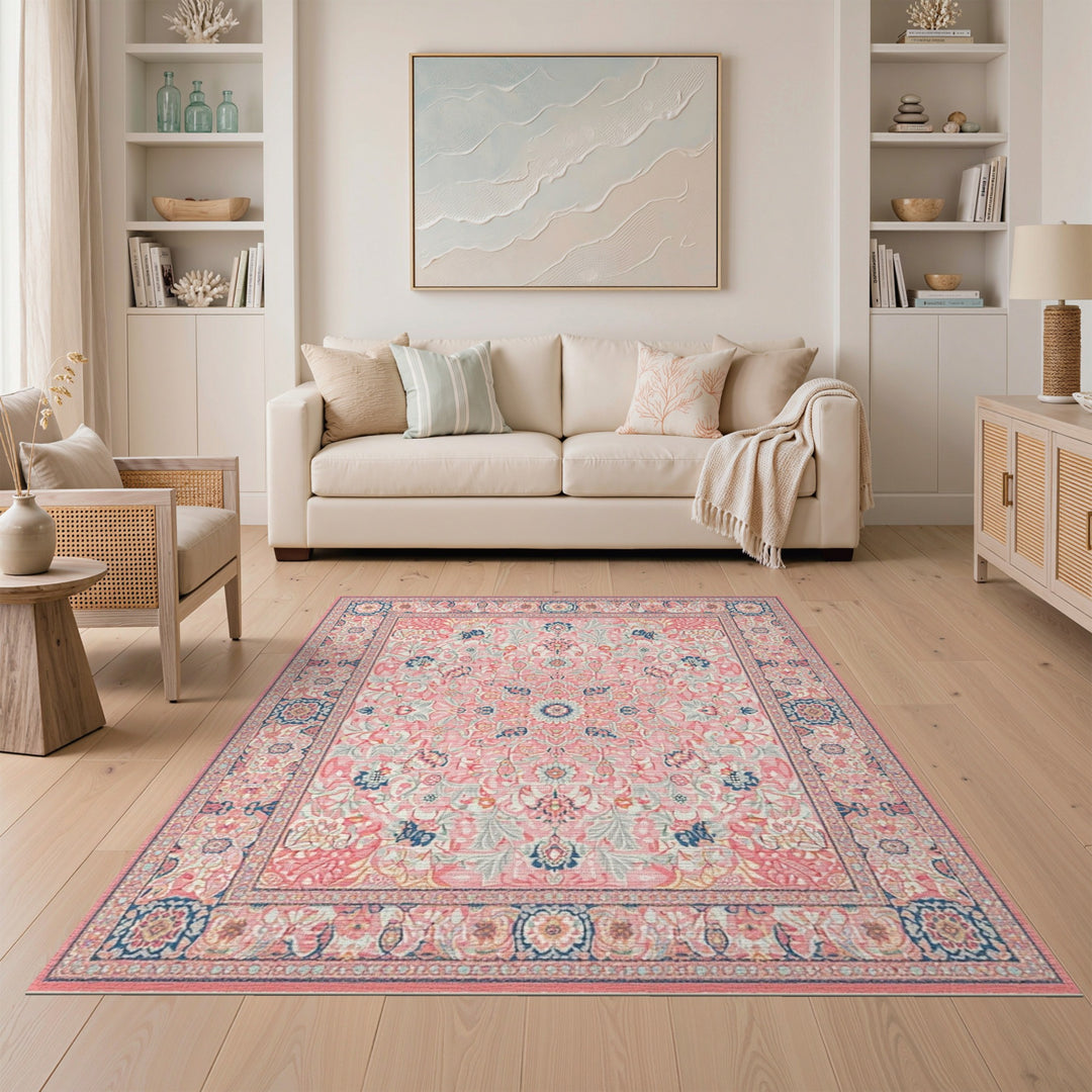 Pink Floral Vintage Medallion Area Rug