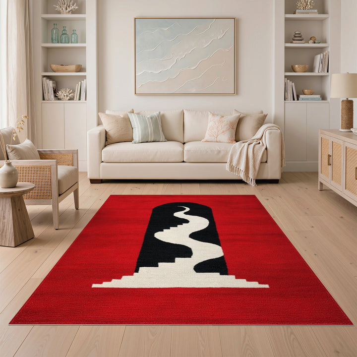 Red Abstract Arch Wave Area Rug