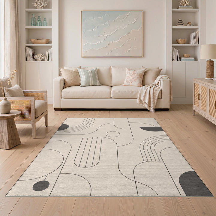 Beige Geometric Modern Washable Area Rug