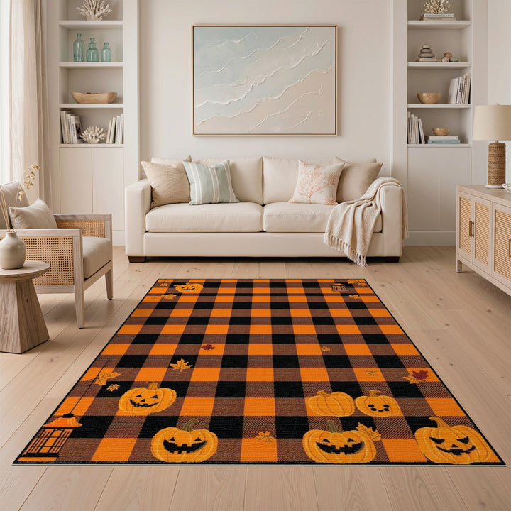 Orange Buffalo Plaid Pumpkin Area Rug