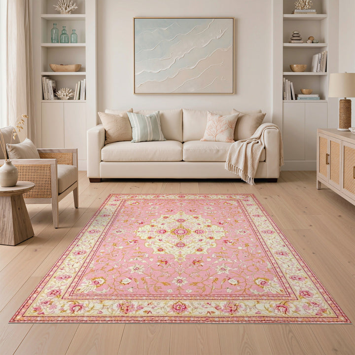 Pink Floral Medallion Area Rug