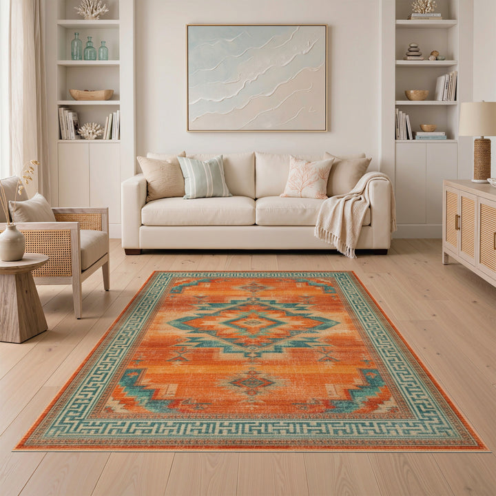 Orange ODIKA Orange Southwestern Geometric Area Rug
