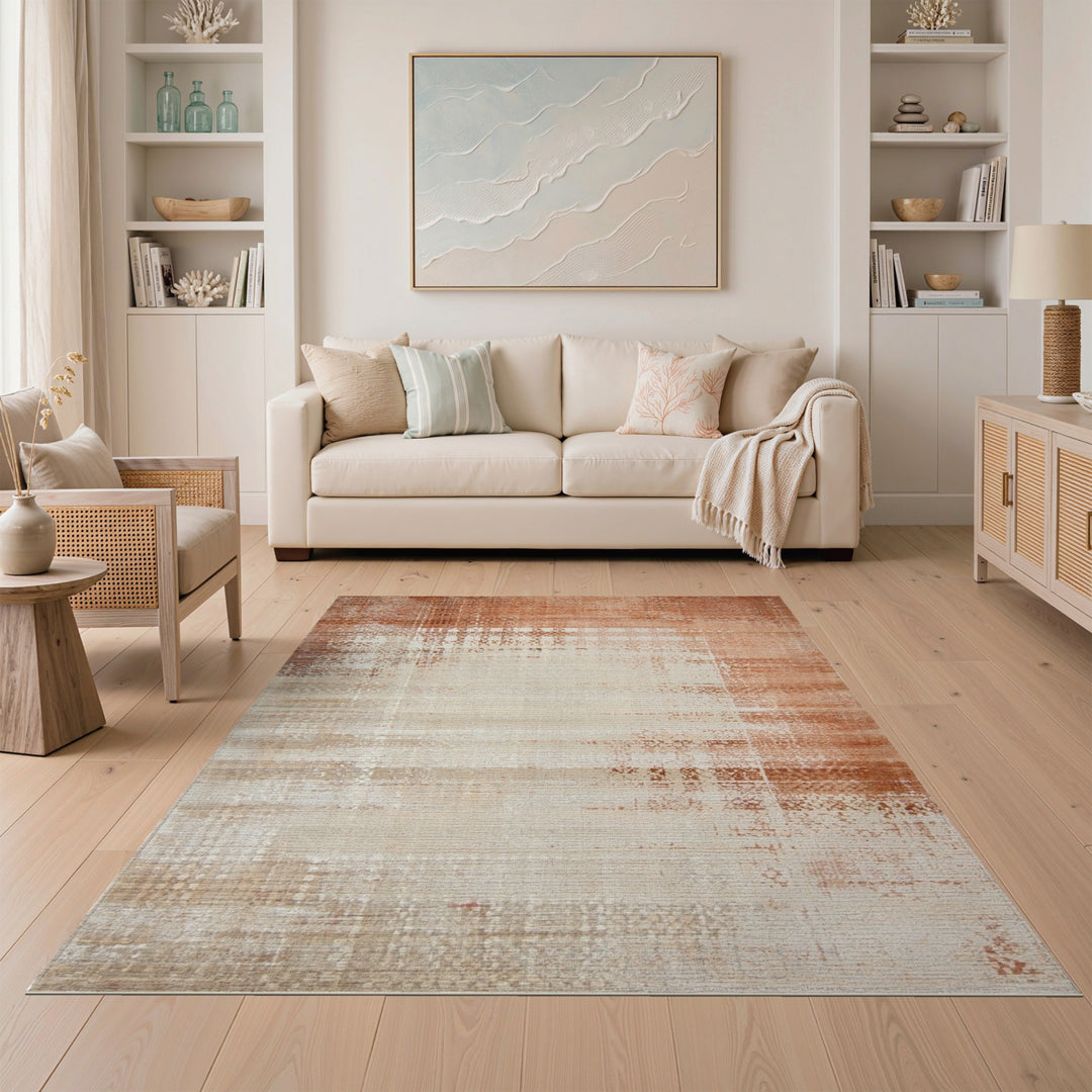 Distressed Vintage Beige Orange Area Rug