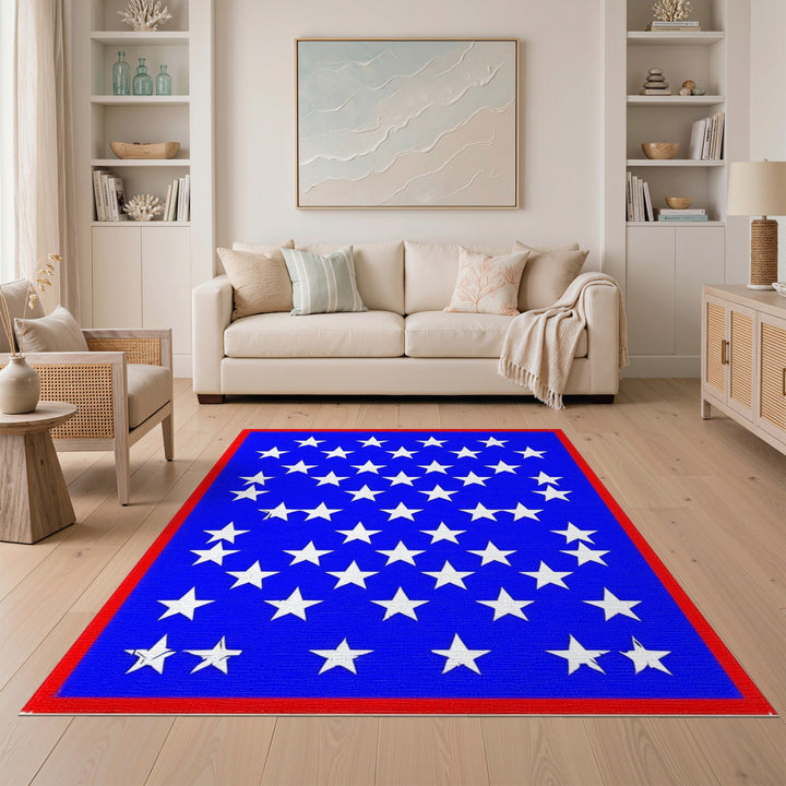 Blue Stars Area Rug with Red Border