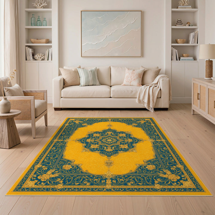 ODIKA Yellow Persian Medallion Area Rug