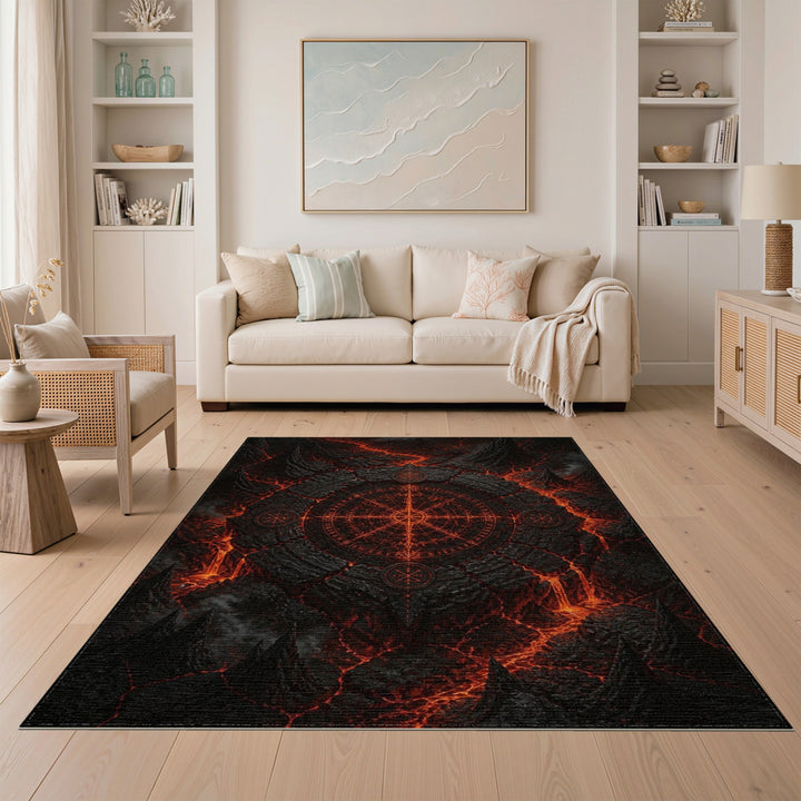 Red Geometric Rune Area Rug