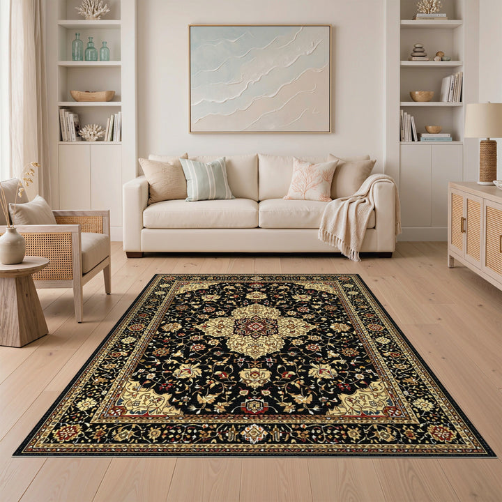 Black Traditional Persian Medallion Area Rug