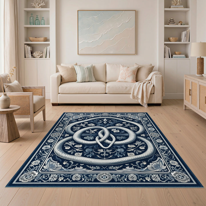 Navy Serpent Floral Knot Area Rug