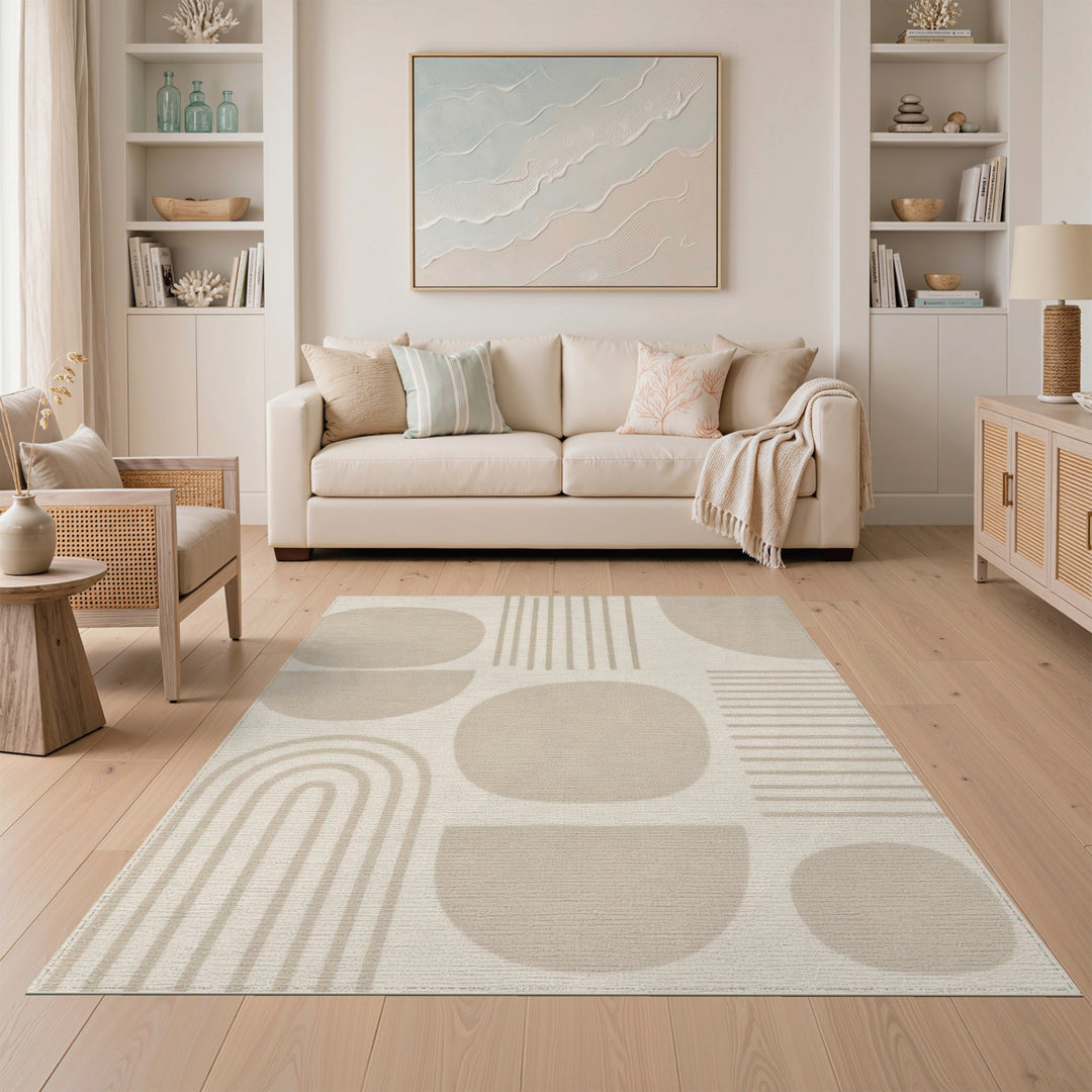 Beige Geometric Abstract Area Rug