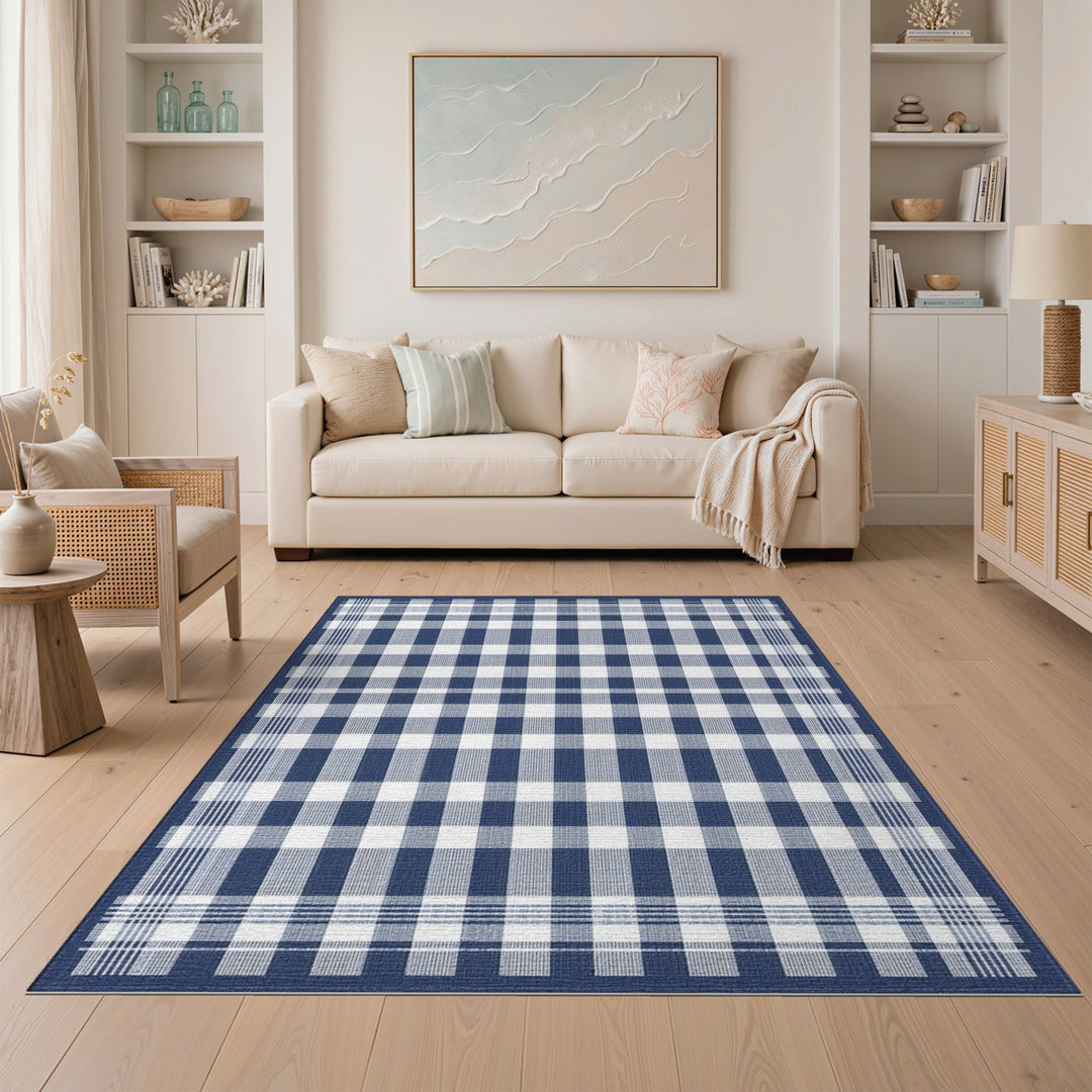 Navy Blue and Teal Navy Blue Checkered Area Rug