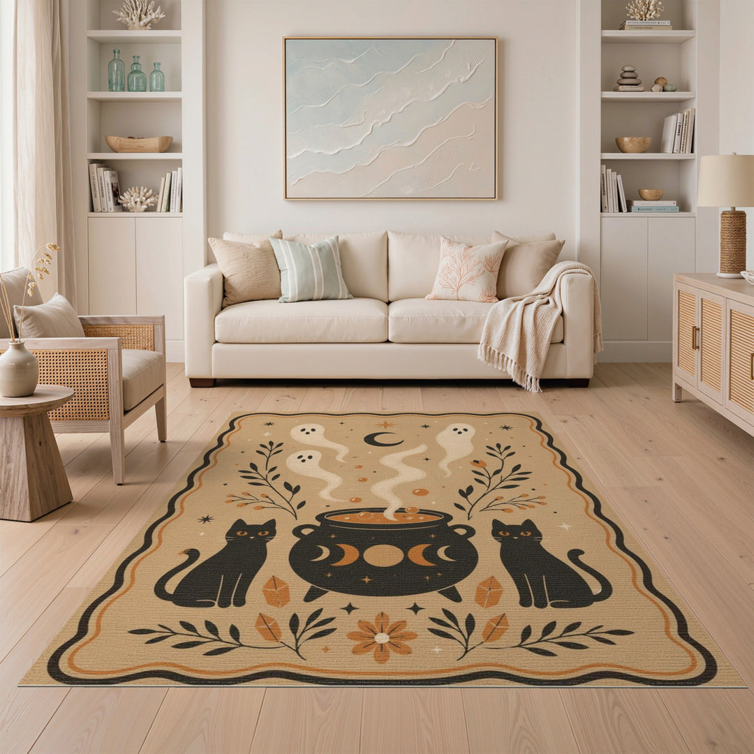 Ghost Cat Cauldron Washable Area Rug