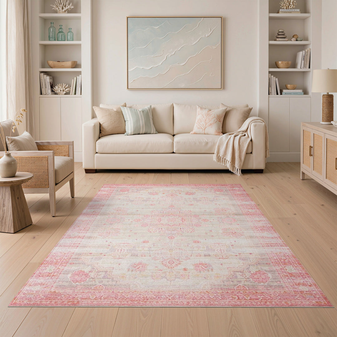 Blush Pink Floral Vintage Area Rug