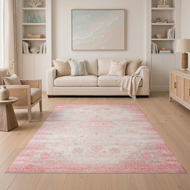 Blush Pink Floral Vintage Area Rug
