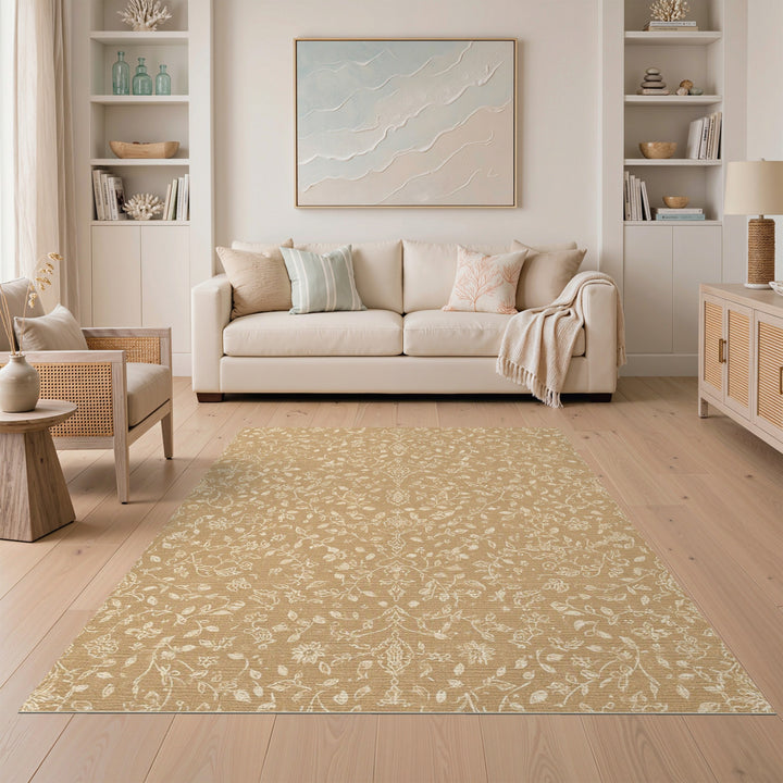 Tan Floral Vine Vintage Area Rug